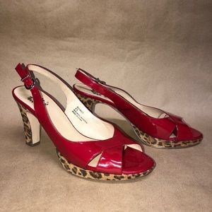YELLOW BOX Size 8.5 Bounce Red Leopard Heel EUC N3